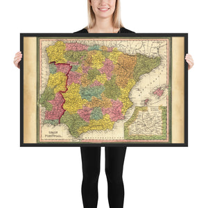 Framed matte paper poster Map of Spain & Portugal